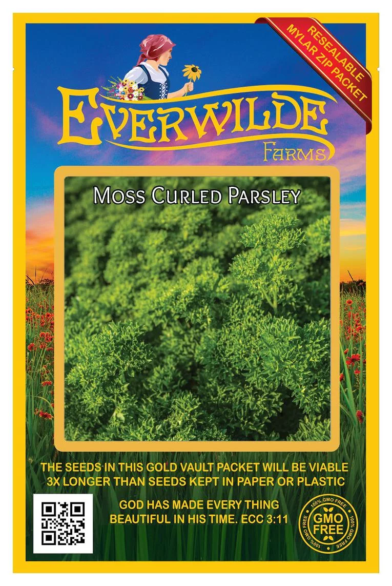 Everwilde Farms - 1000 Moss Curled Parsley Seeds - Gold Vault Jumbo Bulk Seed Packet