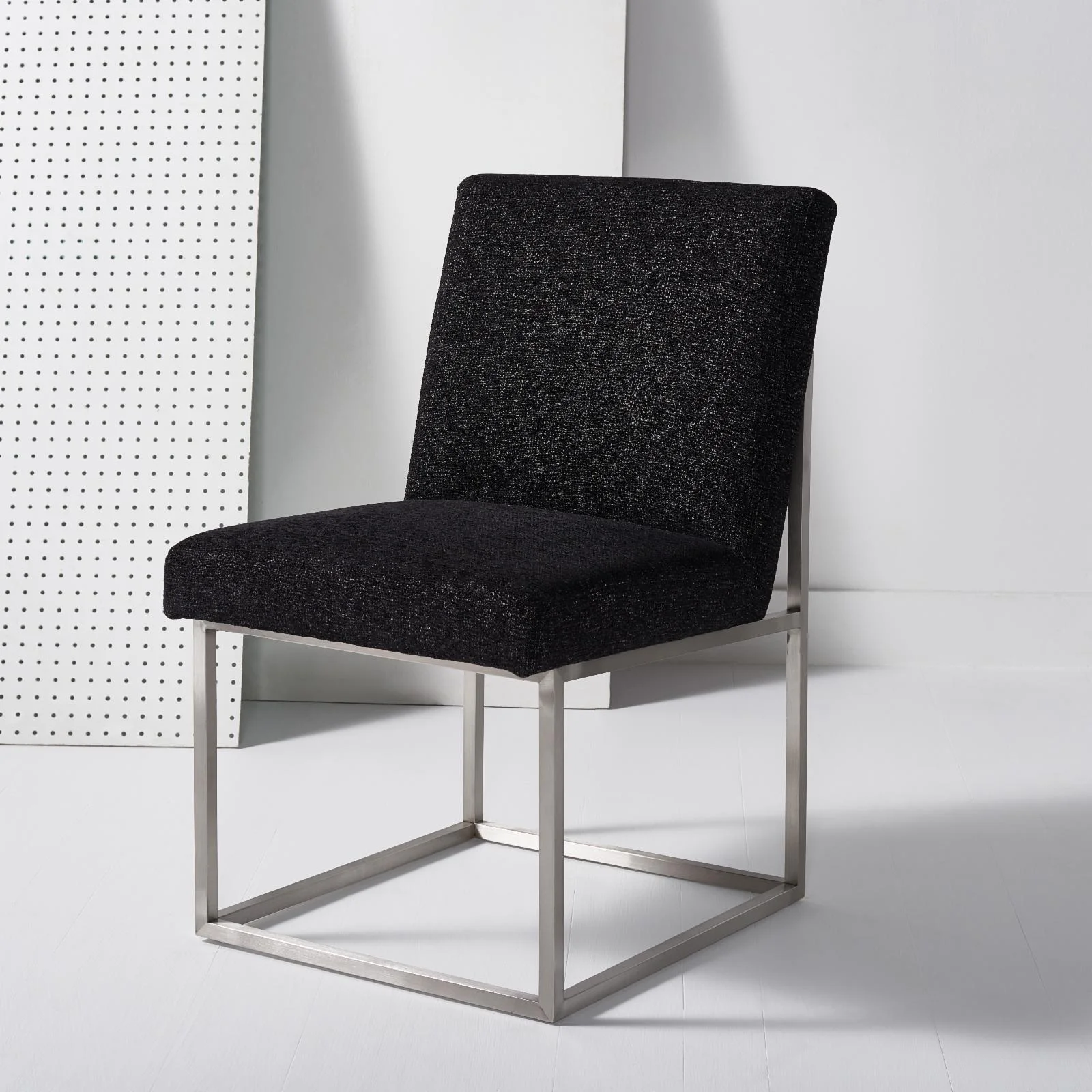 SAFAVIEH Couture Jenette Modern Boucle Solid Dining Chair, Black/Silver