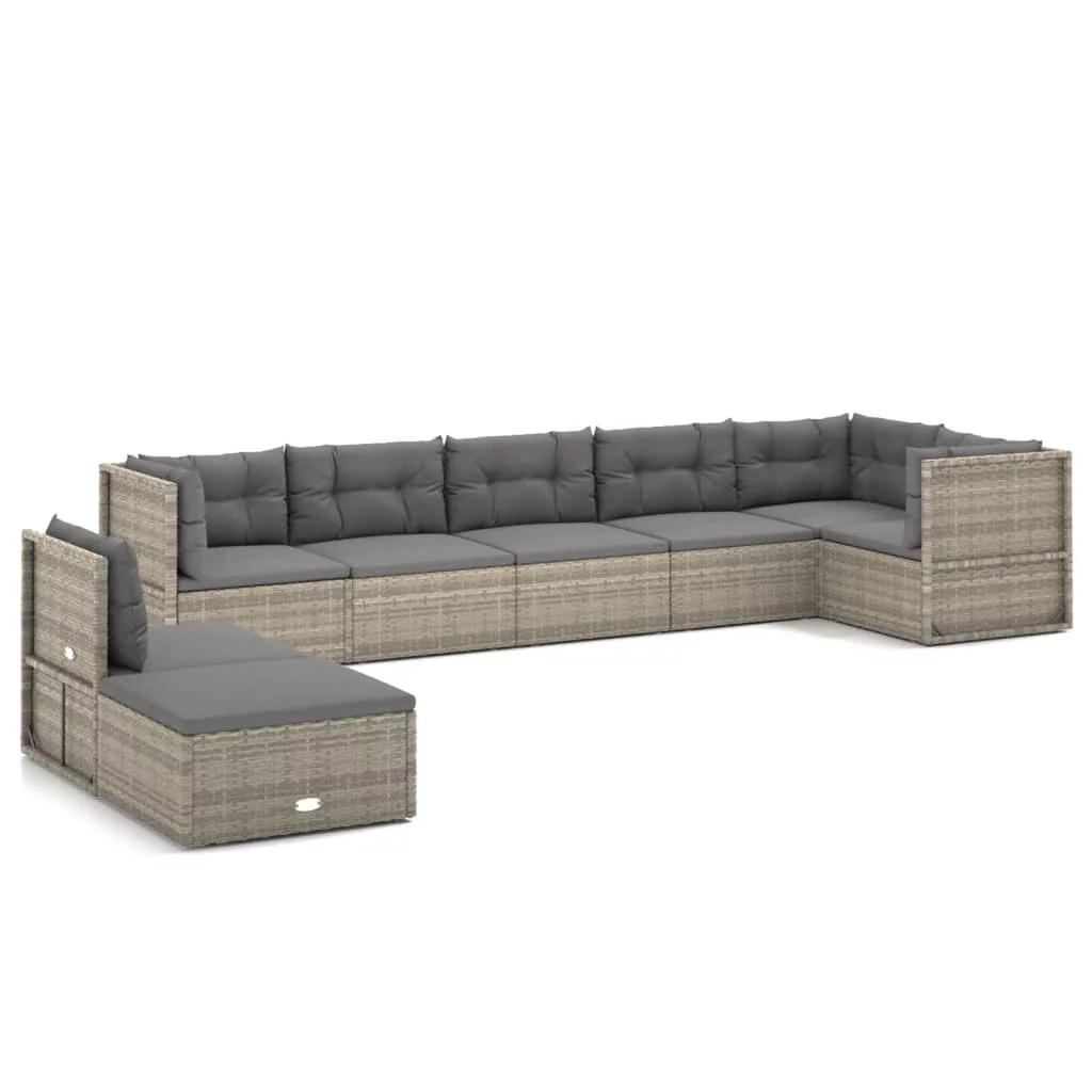 Dcenta 8 Piece Patio Set with Cushions Gray Poly Rattan