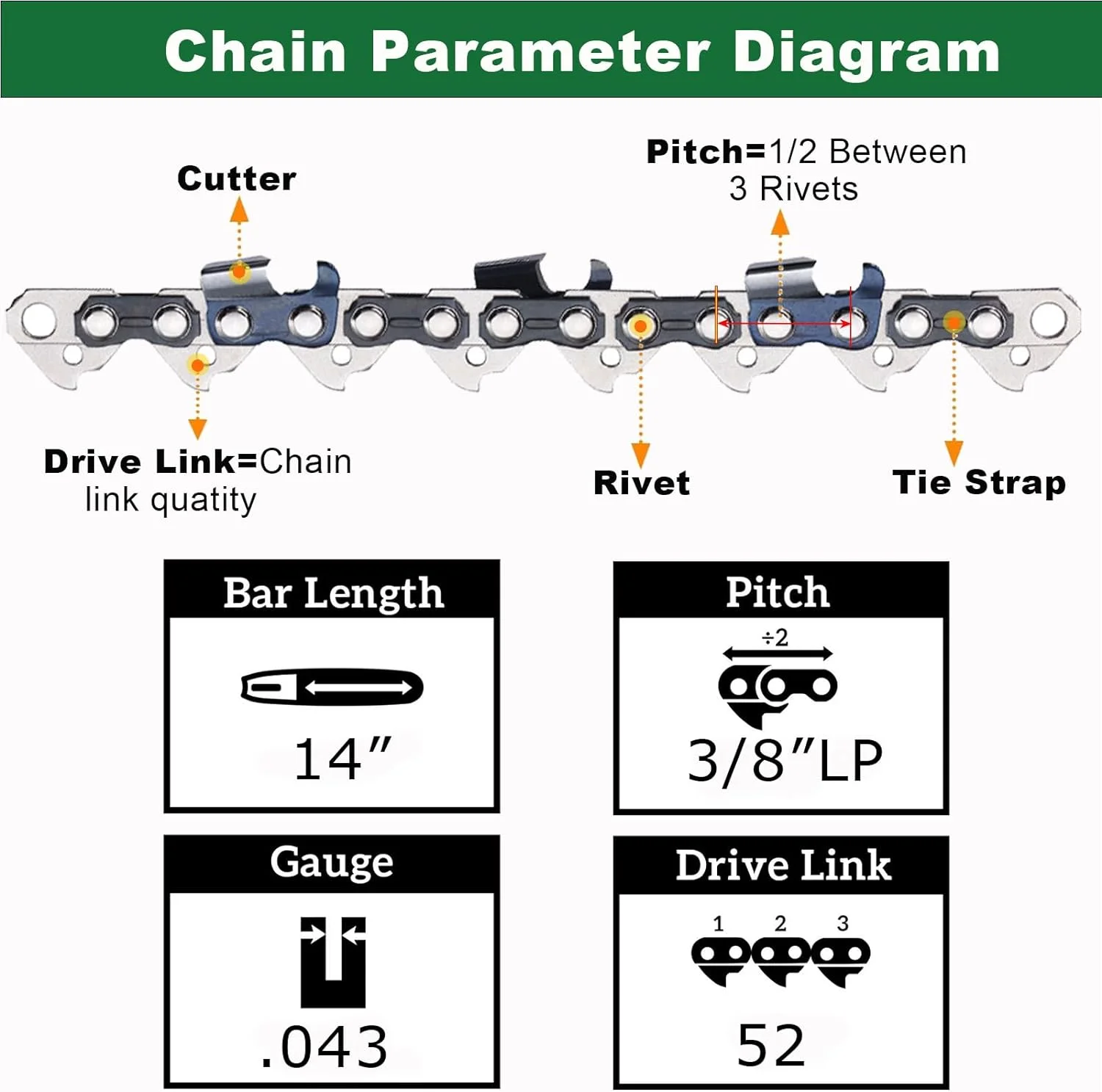 14 Inch Chainsaw Chain 3-Pack R52, 3/8