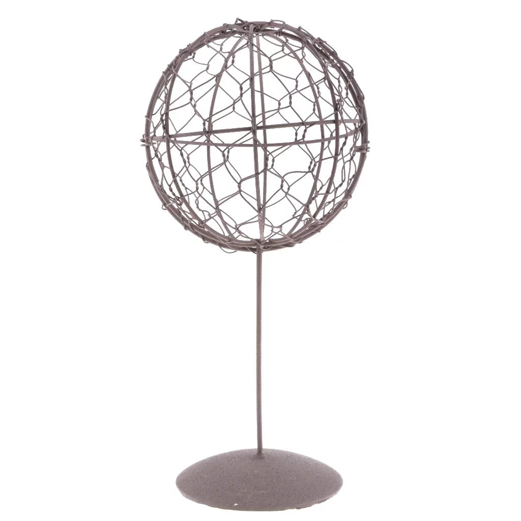 26cm Iron Wire Wreath Frame Succulent Pot Plant Holder , Ball Shape with Stand