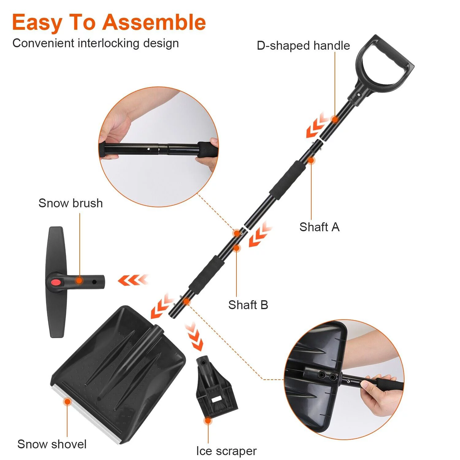 3 In 1 Snow Shovel Kit Brush Ice Scraper Design Snow Removal Collapsible Brush