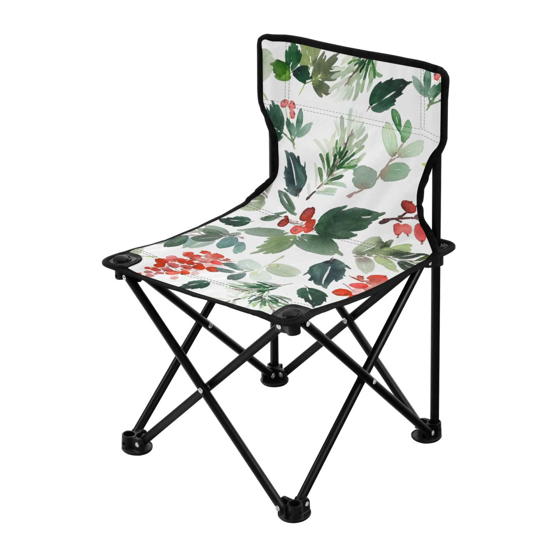 Watercolor Christmas with Berries Portable Camping Chair Small for Kids Outdoor Folding Beach Chair Fishing Chair Lawn Chair with Carry Bag