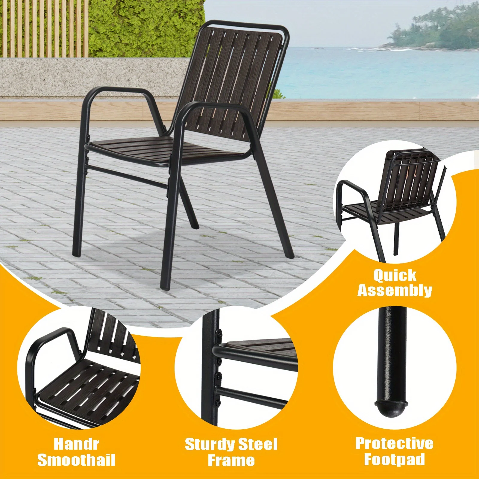 3pcs Patio Bistro Set of Foldable Round Table and Chairs