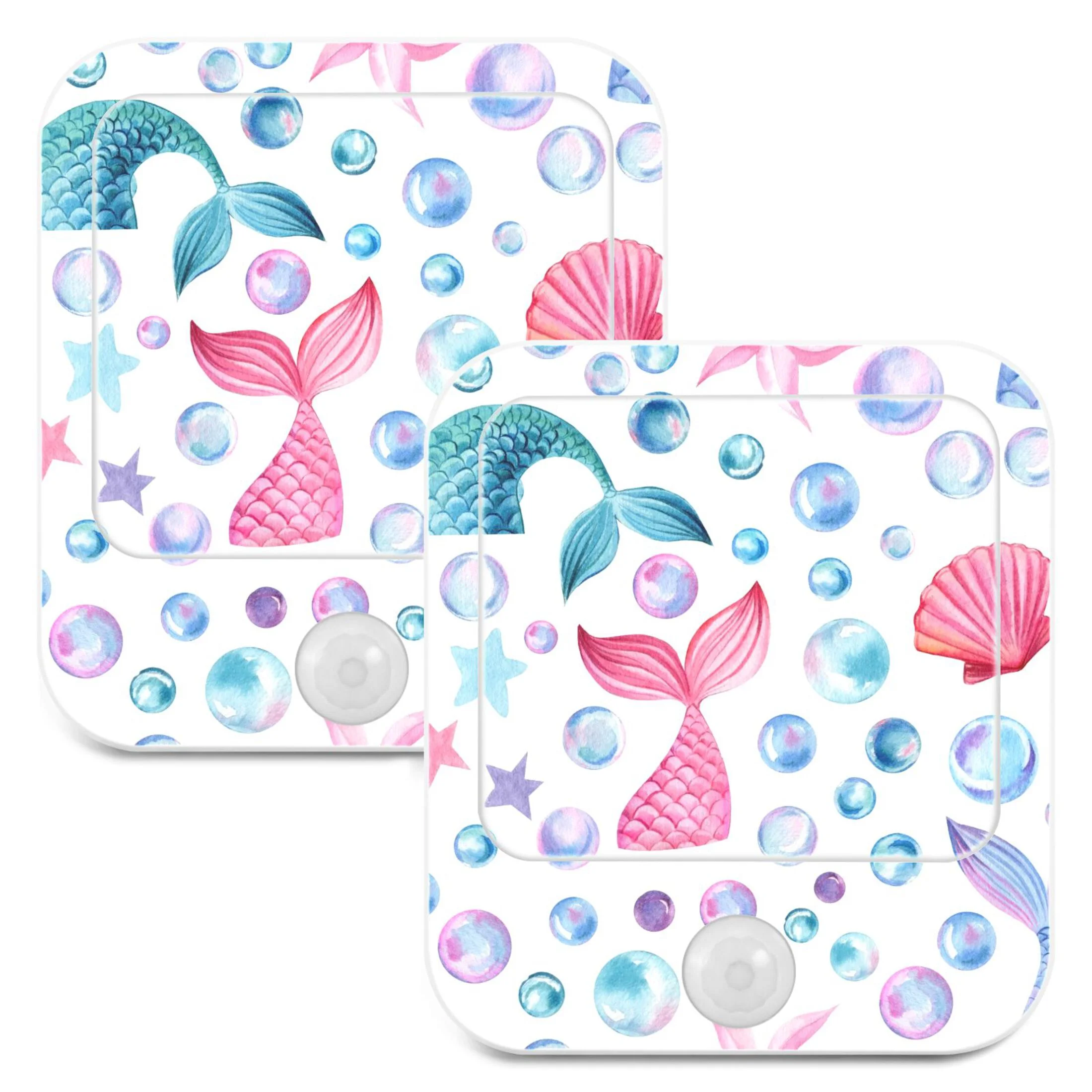 Mermaid Tails Bubbles Seashells Starfish LED Motion Sensor Night Light Plug into Wall 2 Pack Auto Dusk to Dawn Adjustable