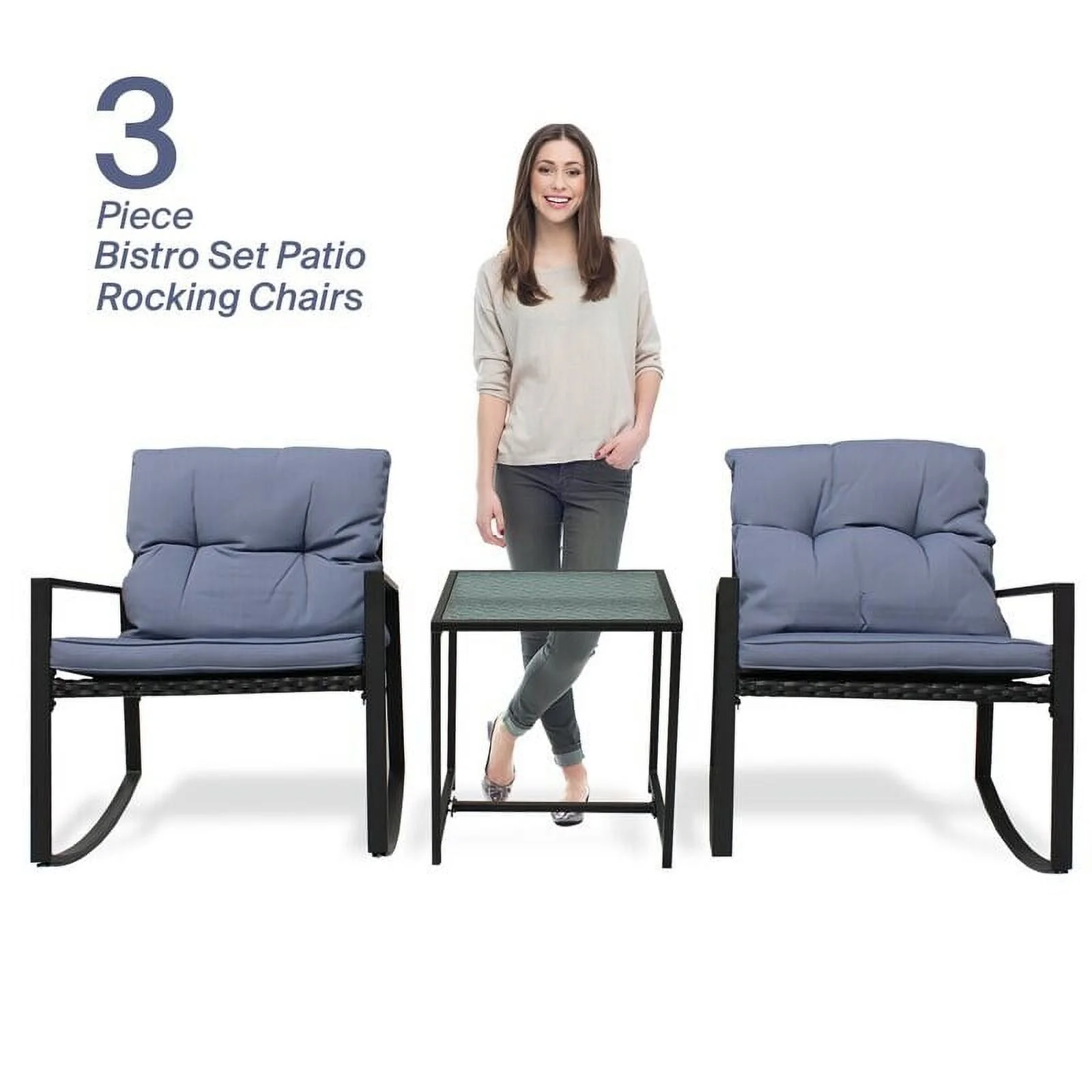 ixir  3-Piece Rocking Bistro Set Seating Group with Cushions Grey