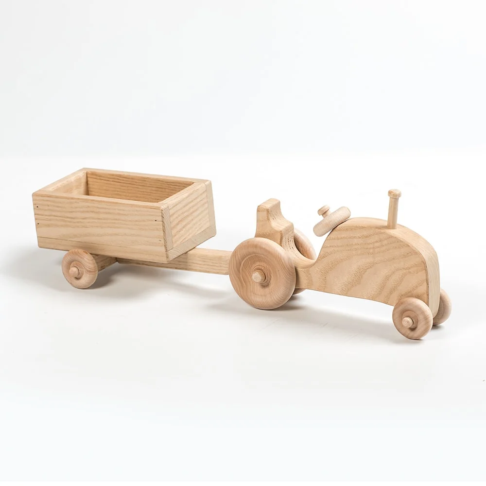 Eli & Mattie Amish Made Handcrafted Child Tractor and Trailer Toy Set