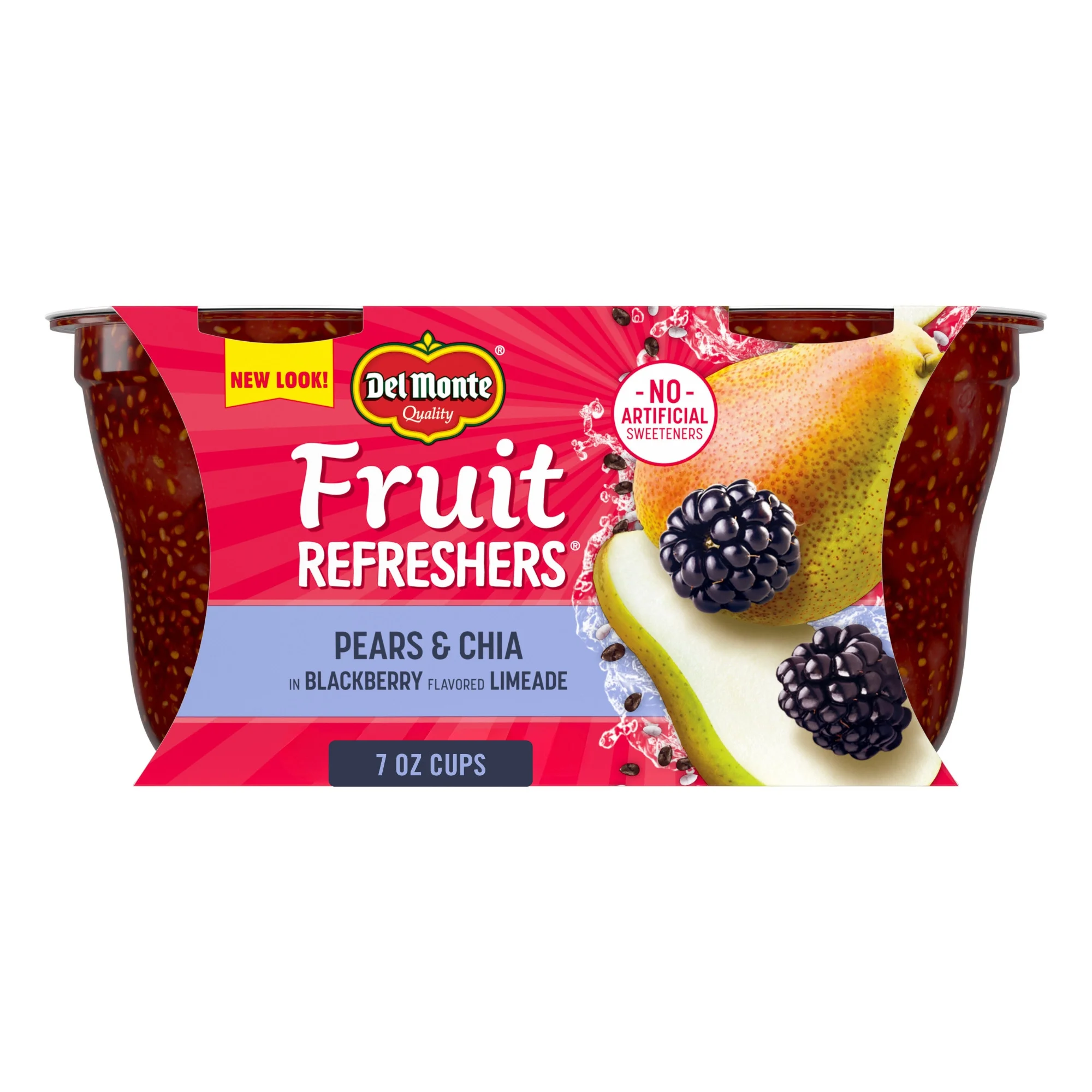 (2 Cups) Del Monte Fruit & Chia Pear & Blackberry Fruit Cups, 7 oz