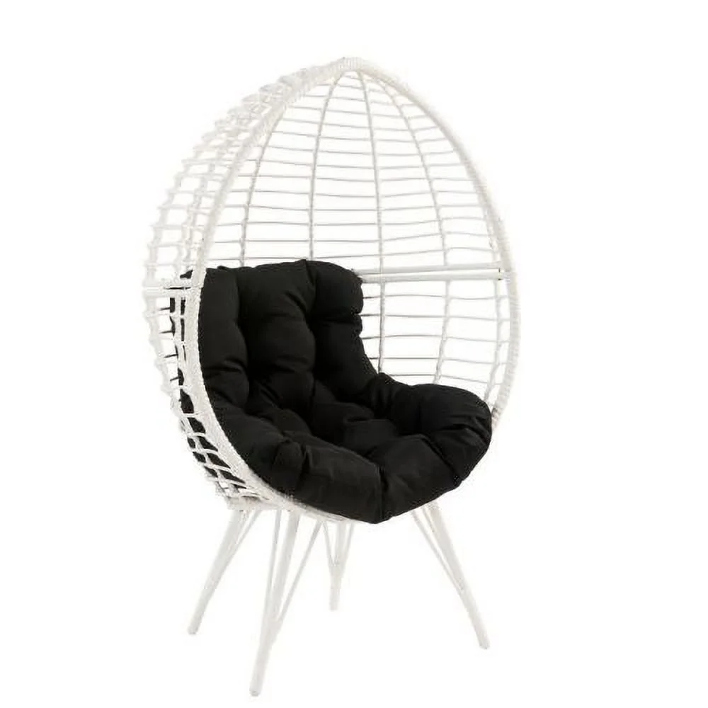Buumin ACME Galzed Patio Lounge Chair, Black Fabric & White Wicker 45109