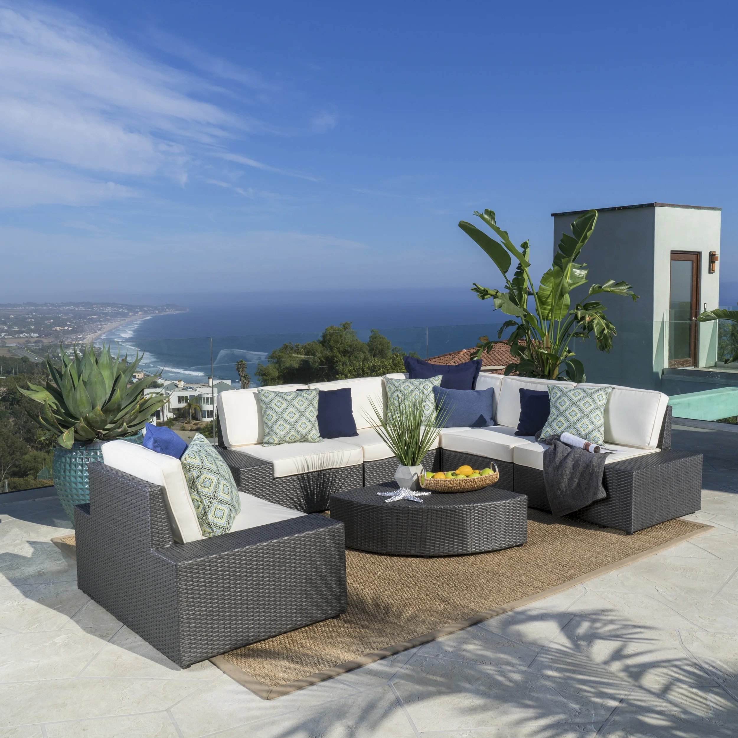 GDF Studio Raine Outdoor Grey Wicker Sofa Set with Club Chair