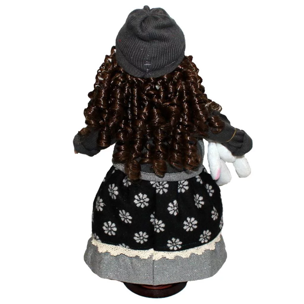 16 Inch Porcelain Doll with Wooden Stand, Girl People Figures Shoes Hat Outfits, Kids Gift Adult Collections