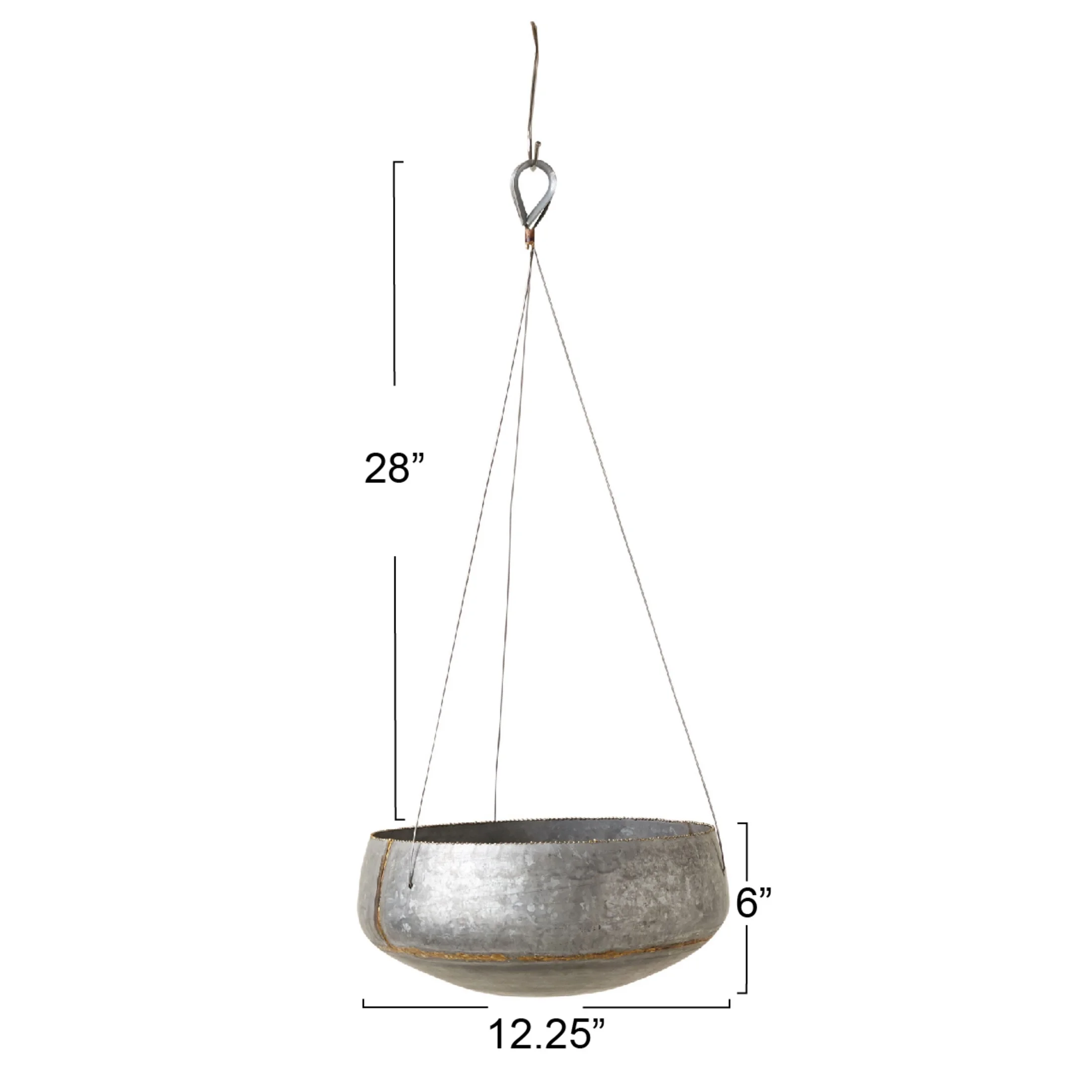 Creative Co-Op Round Galvanized Metal Hanging Planter, Silver and Gold