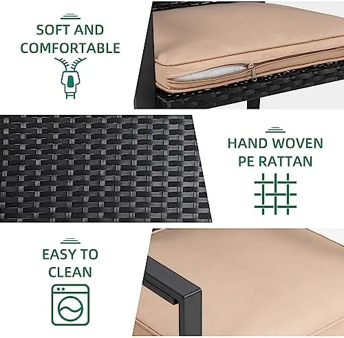 xrboomlife 3 Pieces Patio Set Outdoor Wicker Patio  Sets Modern  Molded Rattan Chair Conversation Sets with Coffee Table for Backyard and Bistro (Dark Grey)