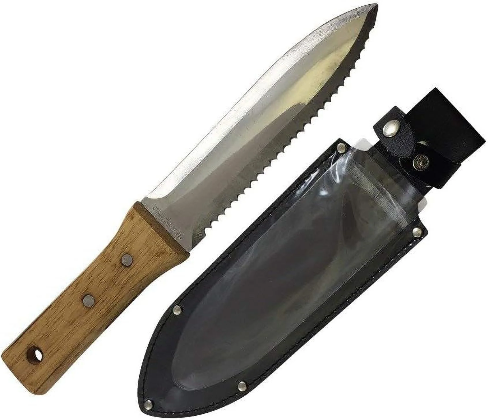 Tinyroots Hori Hori Knife For Gardening, Multiple Purpose Garden Tools Used For Digging, Cutting And Weeding, Stainless Steel With Wooden Handle