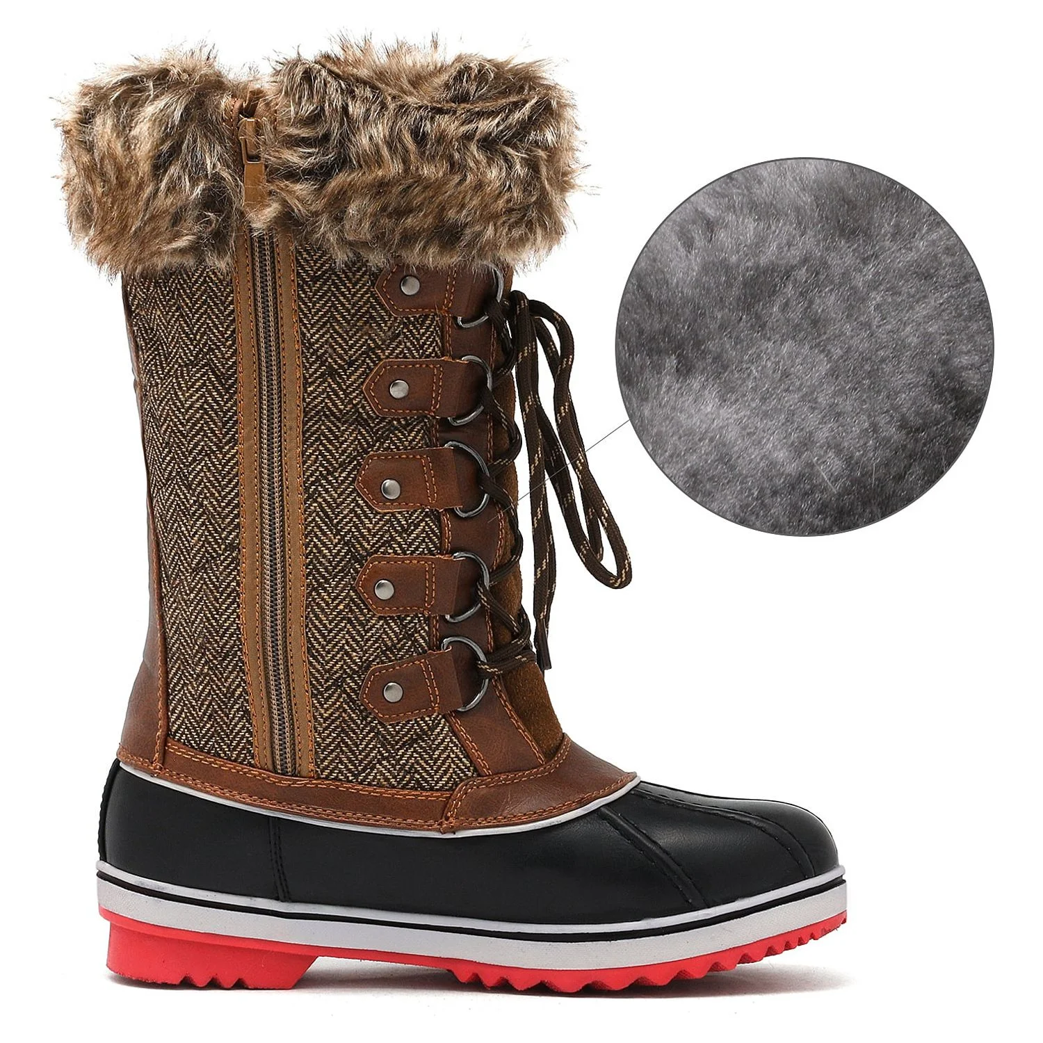 DREAM PAIRS Women's Winter Warm Snow Boots Waterproof Mid-Calf Outdoor Casual Snow Boots RIVER_1 BROWN Size 10