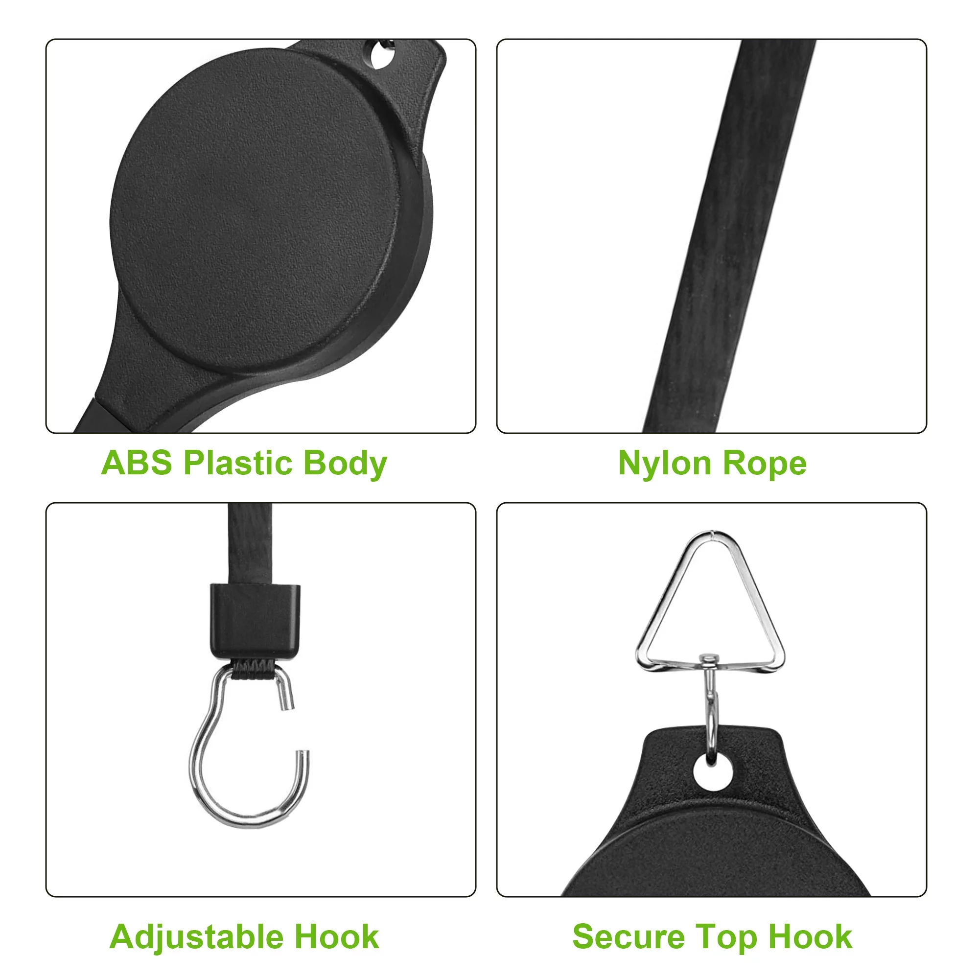 TSV 2pcs Plant Retractable Pulley, Hanger Hanging Planters Flower Basket Hook for Garden Baskets, Pots, and Birds Feeder Hang (High up and Pull Down)