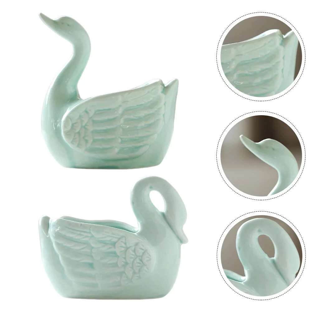 Gongxipen 2Pcs Ceramic Flowerpot Cartoon Swan Design Plant Pot Succulent Plant Holder