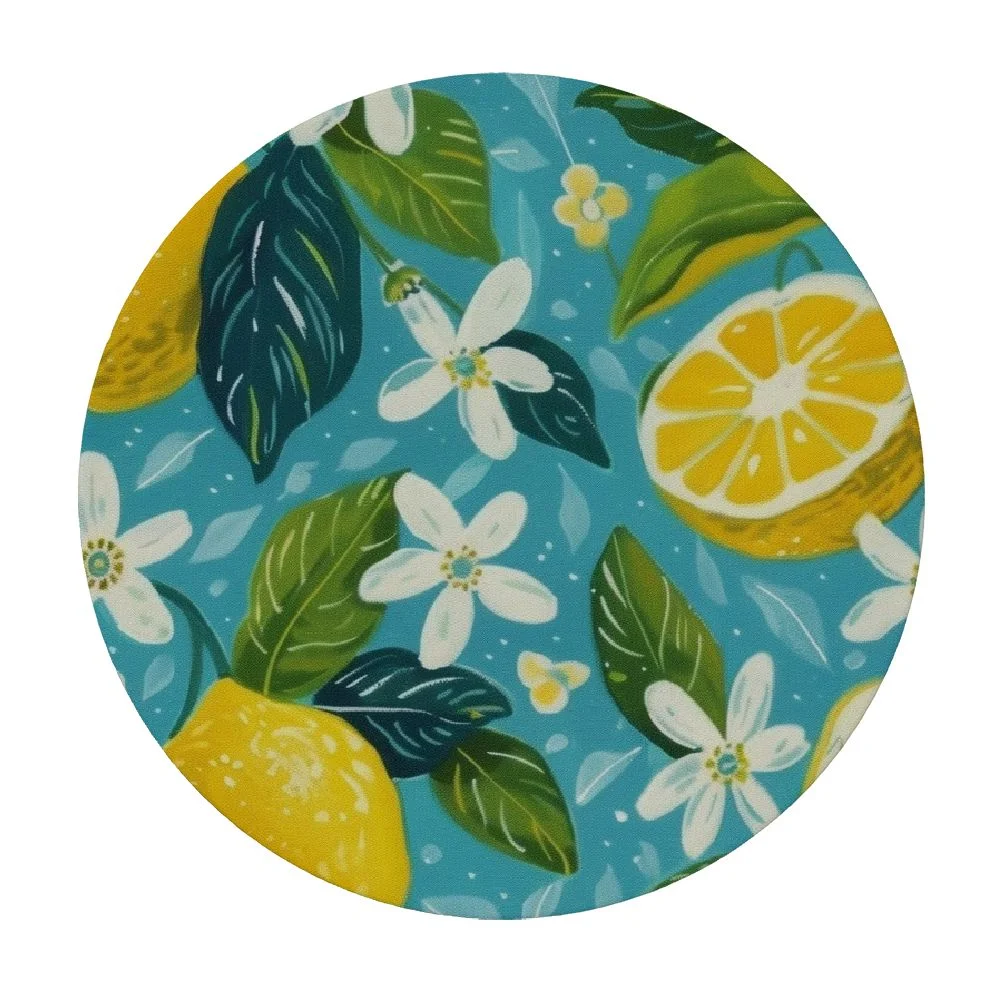PIKWEEK Lemons Flowers Butterflies Fitted Round Tablecloth Waterproof Table Cloth with Elastic Edge Wipe Clean Table Cover for Indoor Outdoor