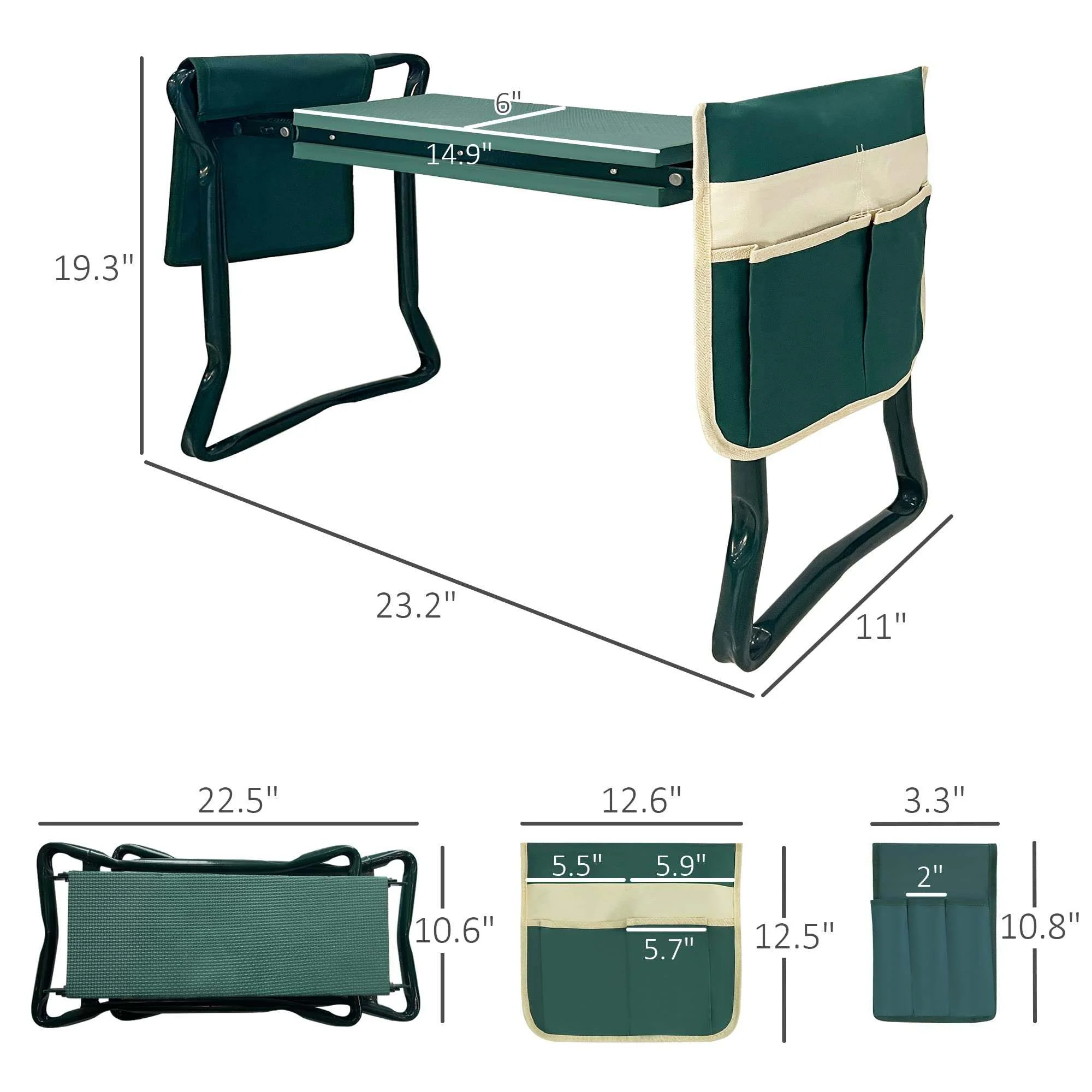 Foldable Garden Kneeler with Tool Pouches - Green - Make Gardening Easy