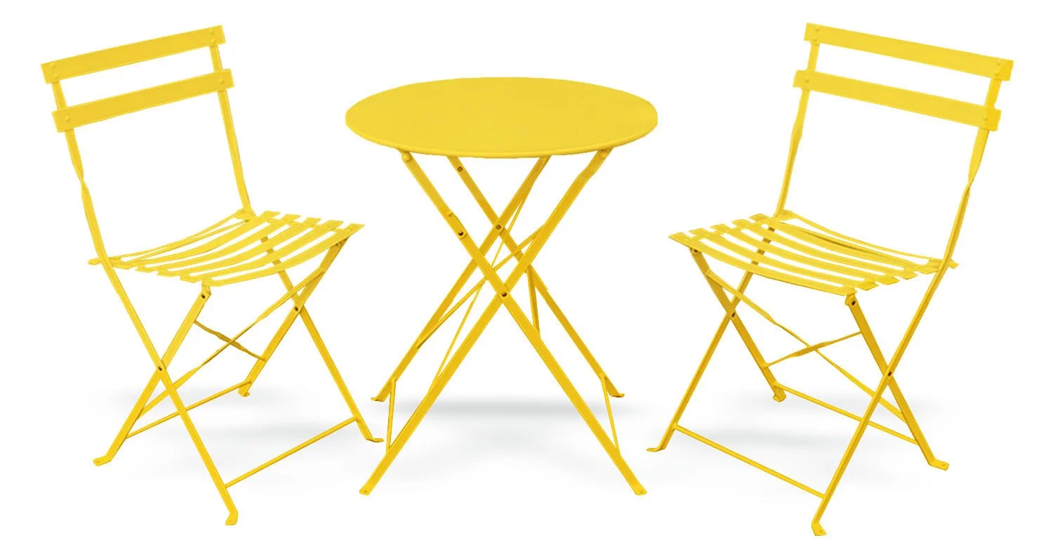 Gara 3 Piece Deck Furniture Set – 2 Relaxing Chair With a Outdoor Round Cafe Table - Yellow