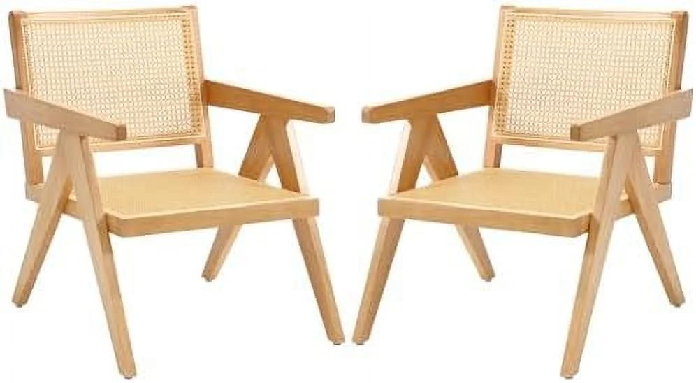 QYFZBIM Rattan Accent Chair 1 PC  Wooden Comfy Living Room Chairs with Woven Backrest & Seat  Solid Leisure Armchair  Mid-Century  Cane Lounge Chairs for Bedroom  Patio  Balcony  Natu