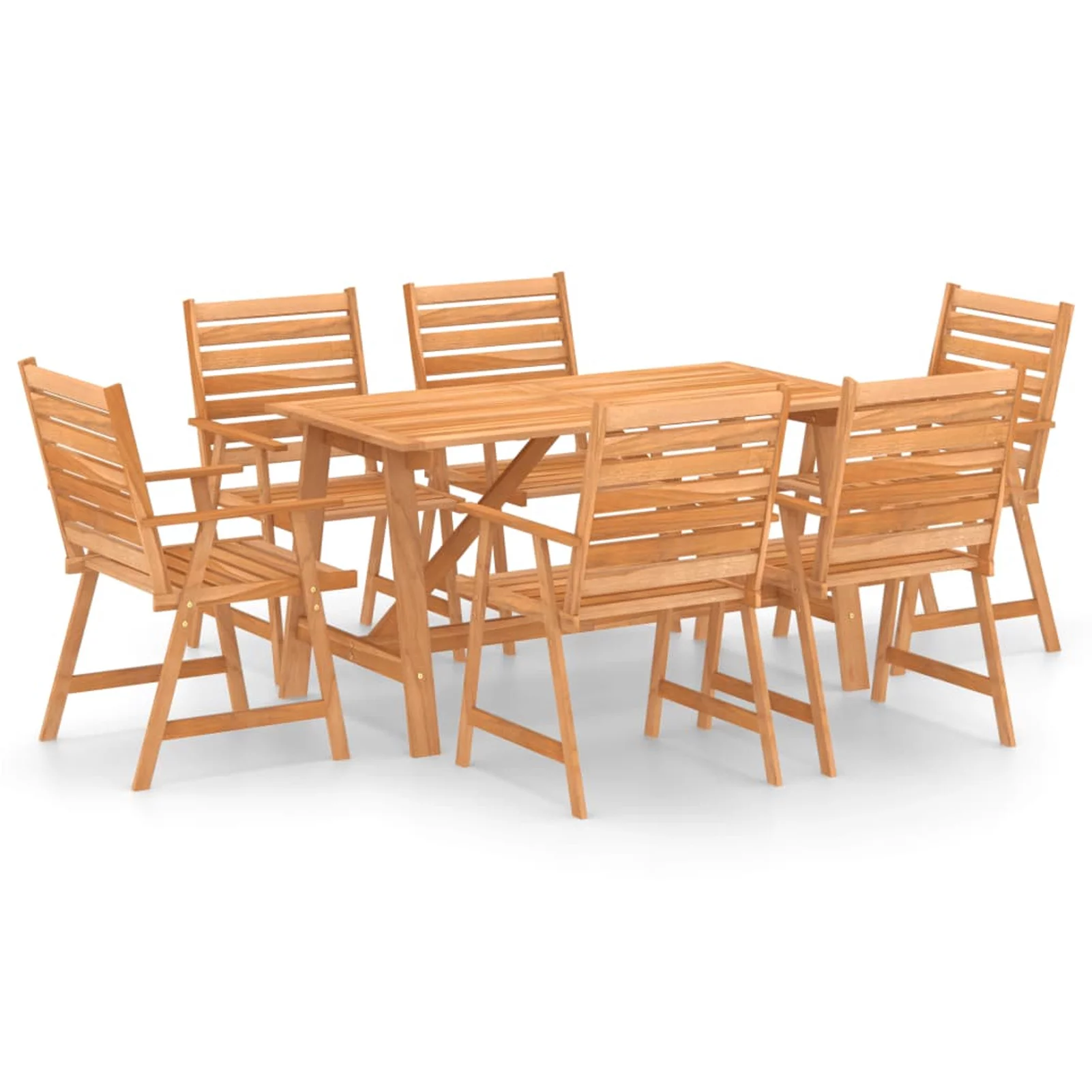 Anself 7 Piece Patio Dining Set Acacia Wood Table and 6 Wooden Armchairs for , Garden, Backyard, Balcony