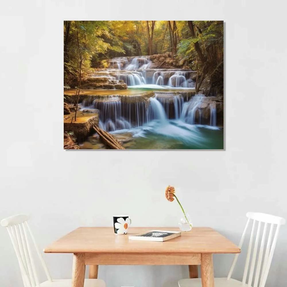 COMIO Wall Art Decor Canvas Print Waterfall Landscape Painting Yellow Trees Forest Fall Falls Canvas Painting Modern Posters And Prints Wall Art Picture for Living Room Home Decor 16x20inch