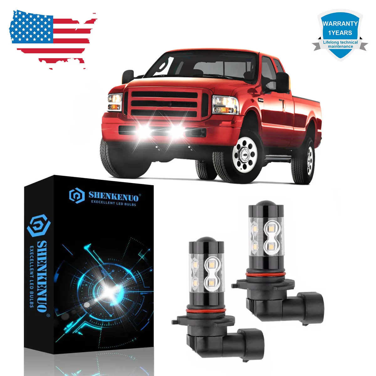 SHENKENUO 2PC 6000K White LED Fog Lights Bulbs For Ford F150 F250 F350 2001-2017
