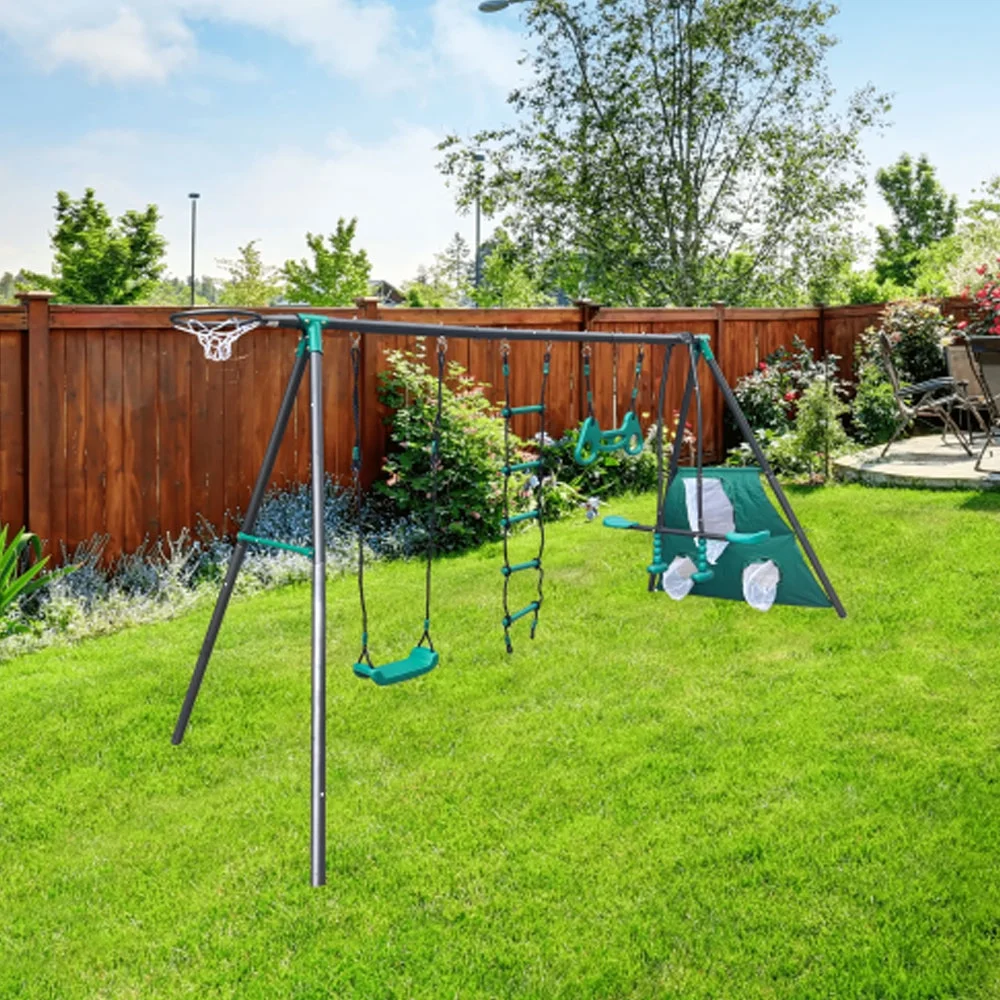 Four function swingset with face to face metal plastic safe swing seat 550lbs for outdoor