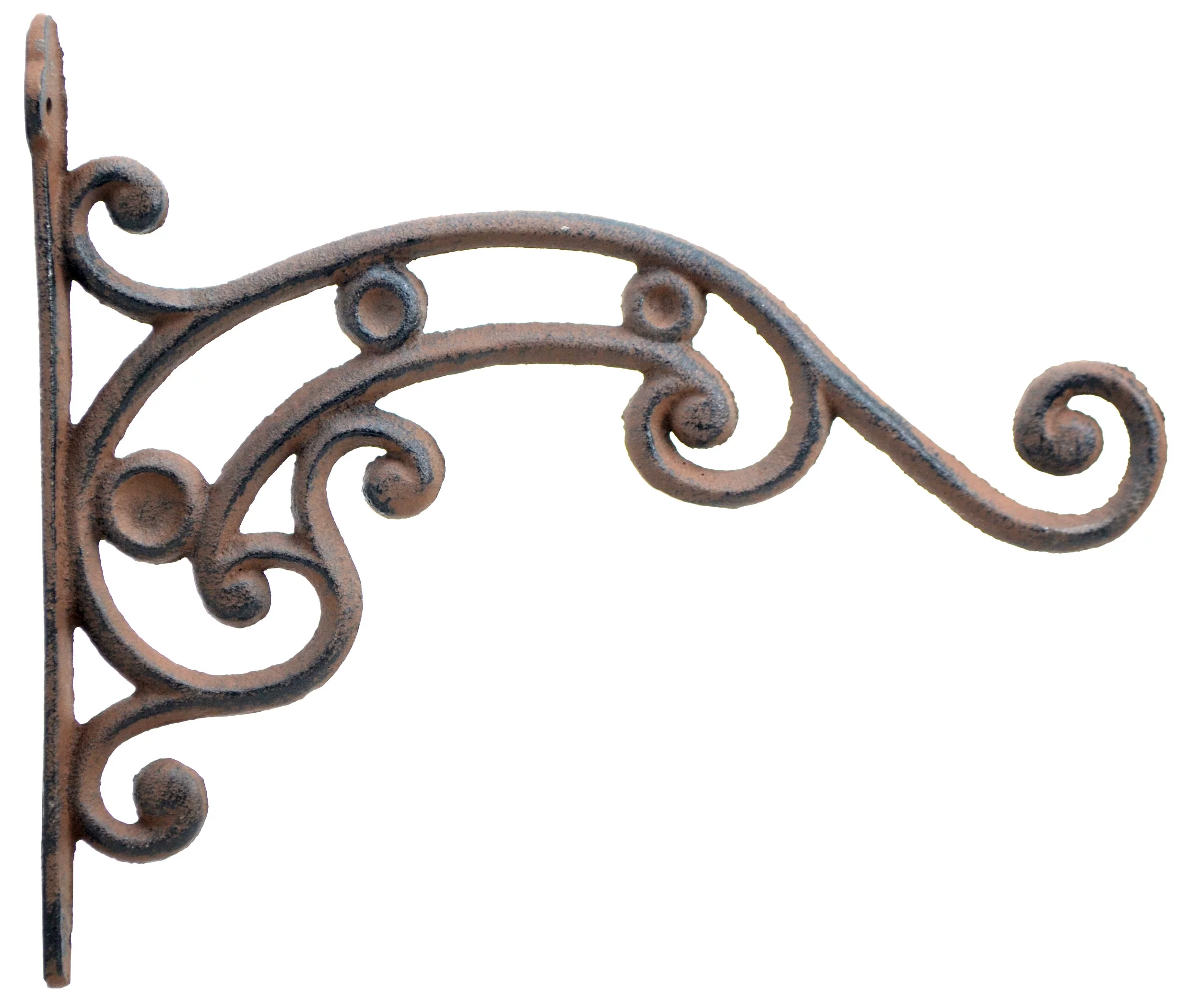 Decorative Plant Hanger - Ornate Curled Vine - Brown Cast Iron - 10.75