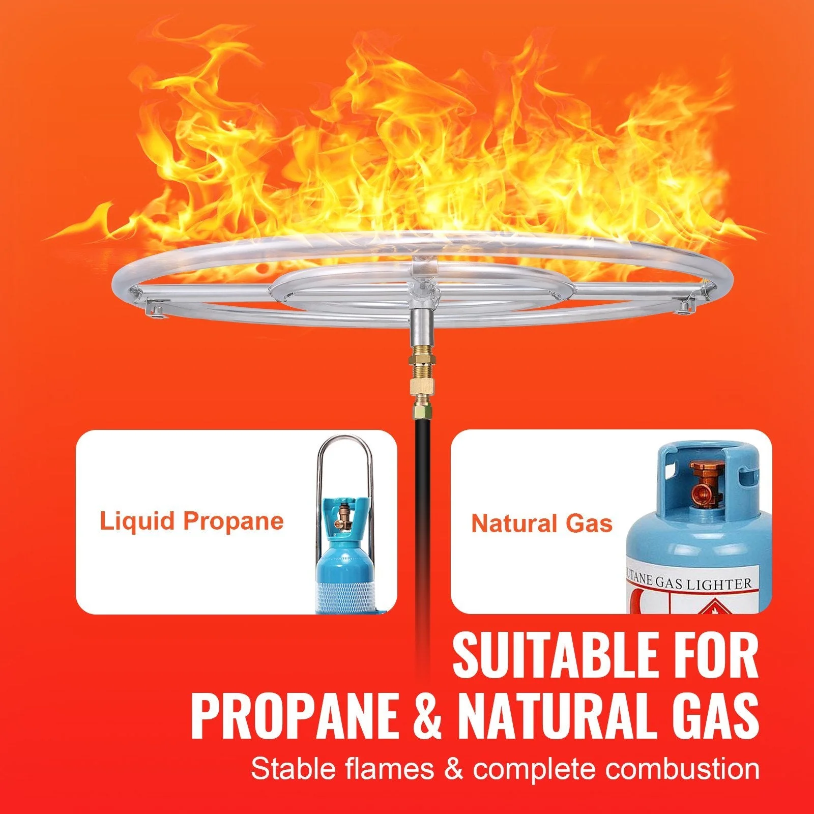 Stainless Steel 24-inch Round Natural Propane Fire Pit Burner