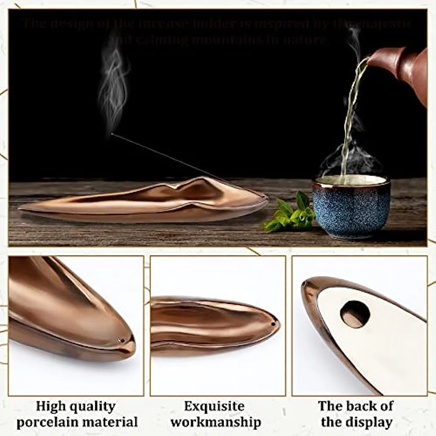 1pc Incense Stick Holder with Ash Catcher Unique Mountain Shape Incense Burner Metallic Porcelain Incense