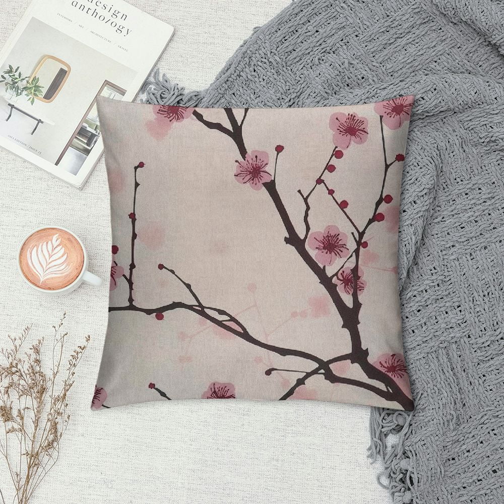 QCPP Throw Pillow Covers Pink Chinese Cherry Blossom Flower Japan Plum Branch Pillow Case Cushion Cover for Home Party