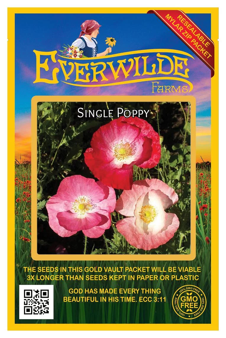 Everwilde Farms - 2000 Mixed Single Poppy Garden Flower Seeds - Gold Vault Jumbo Bulk Seed Packet
