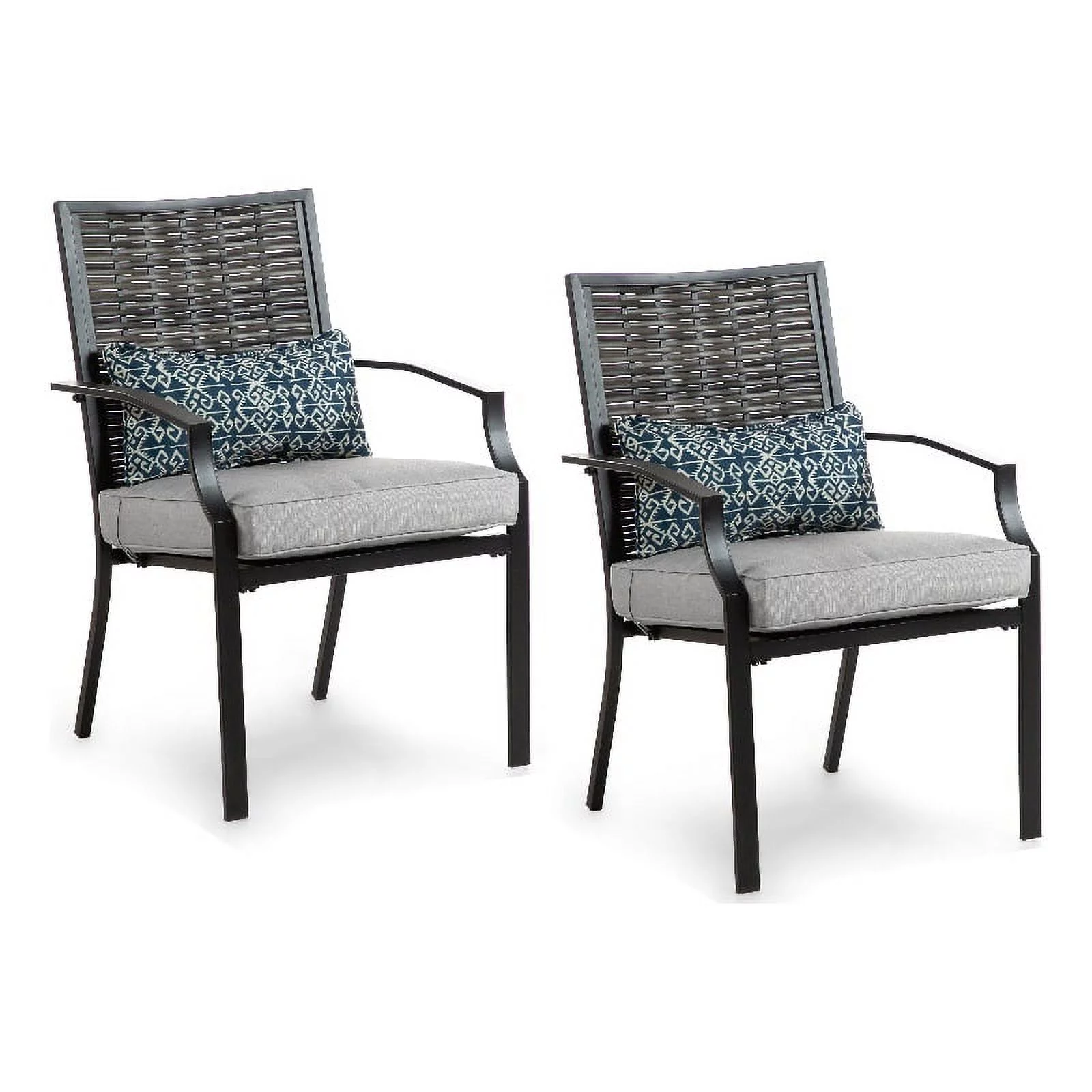 Afuera Living 2-Piece Outdoor Black Metal Dining Chairs with Gray Cushion