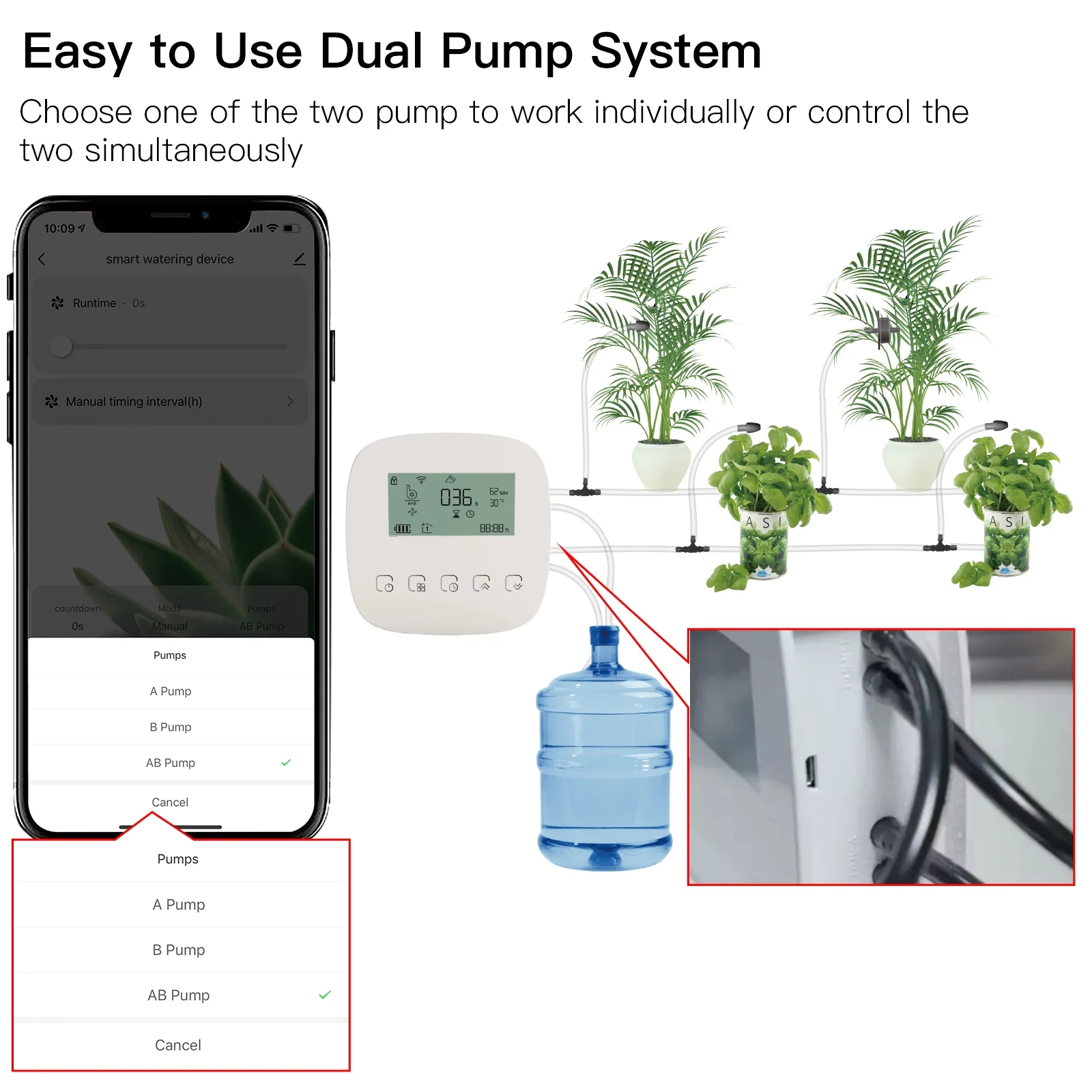 Yabuy Easy to Install Automatic Watering System, Dual Pump, WiFi/ Voice/ Manual Control, Home and Office