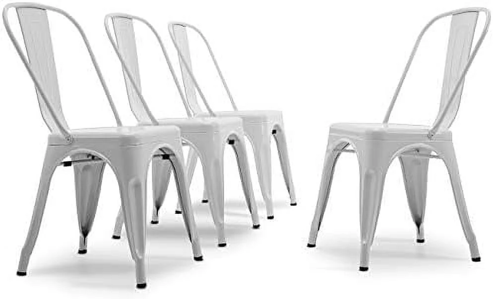 CHYRFCV Metal Dining Chairs Set of 4  Stackable Metal Chairs Vintage Farmhouse Chairs with Detachable Backrest and Wood Seat  Weather Resistant Tolix Chair for Indoor Outdoor - Alexander