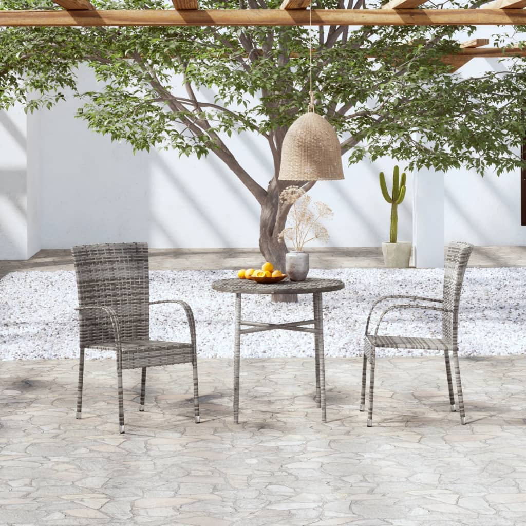 OWSOO 3 Piece Patio Dining Set Poly Rattan Gray