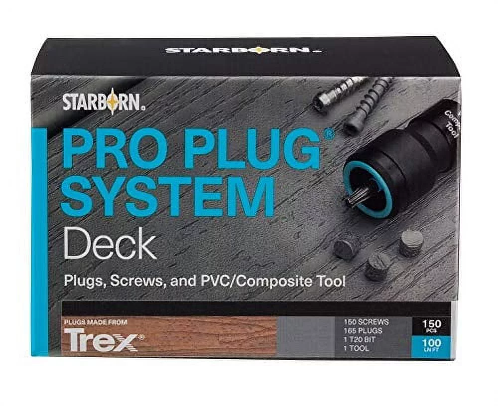 Pro Plug System Plugs and Stainless Steel Screws for Trex Rope Swing, 165 Plugs for 100 lin ft (Covers 40 sq ft), 150 Stainless Steel Screws and Pro Plug PVC Tool