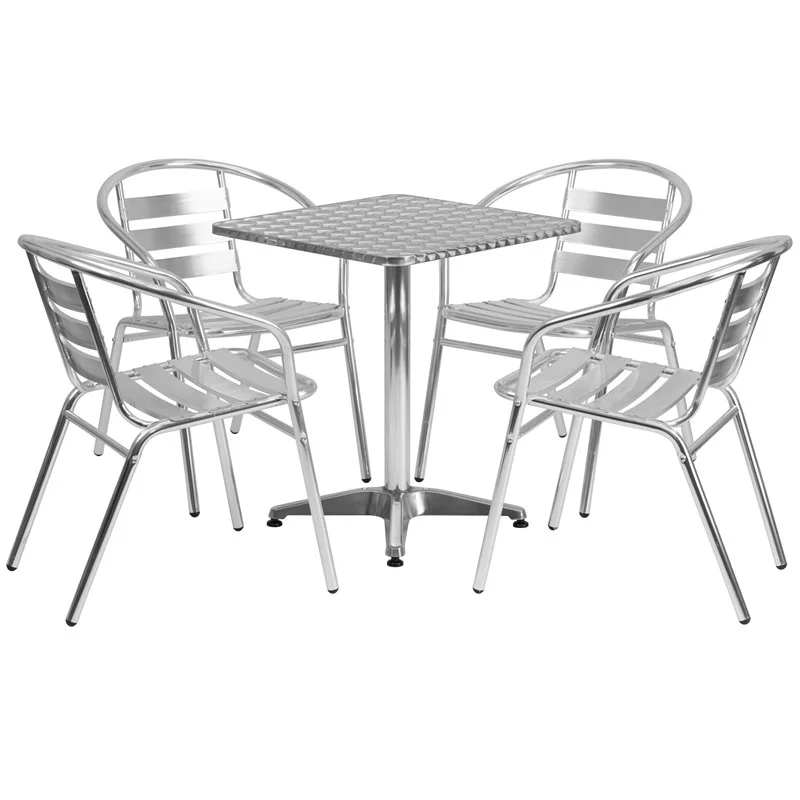 Kingfisher Lane Modern 5 Piece Square Patio Bistro Set in Aluminum