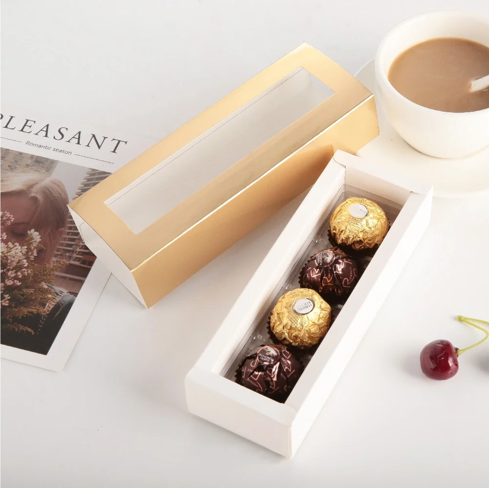 PKGSMART 20 Truffle Boxes, Chocolate Boxes, Gold Candy Box Packaging with 4-Piece Plastics Tray, 6.2x 1.7x 1.25 inches