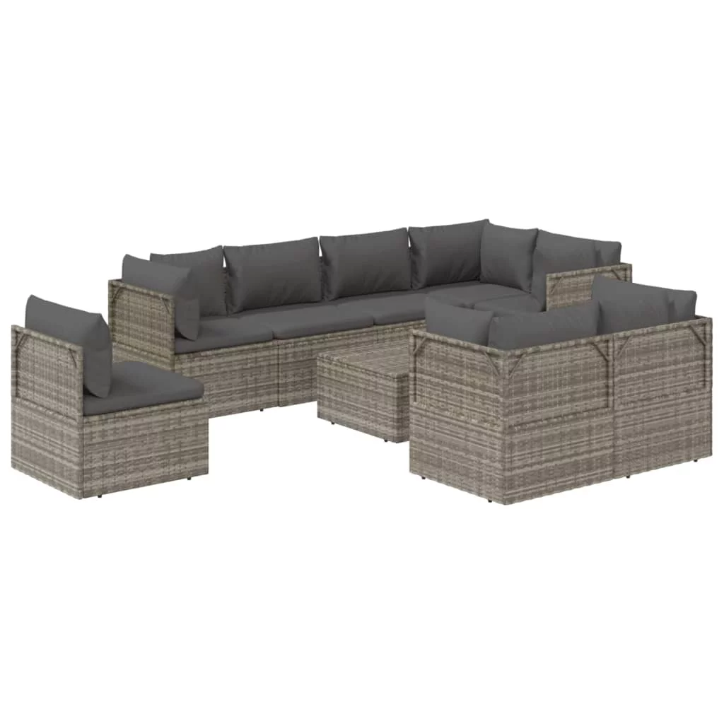 Dcenta 9 Piece Patio Set with Cushions Gray Poly Rattan