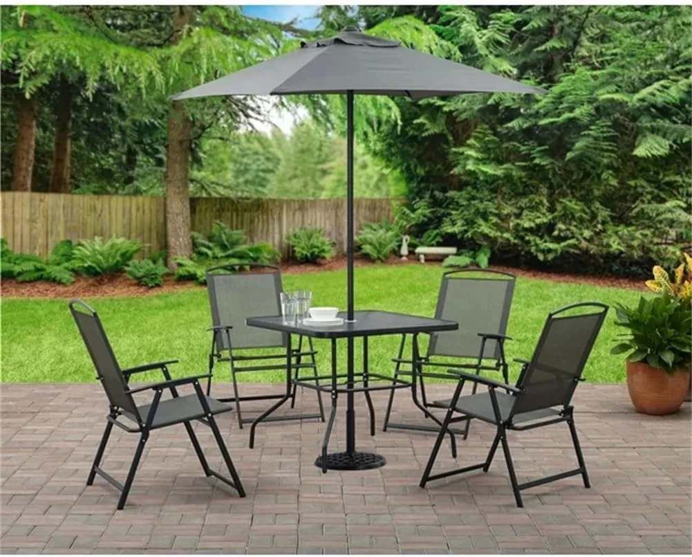6-Piece Outdoor Patio Dining Set, Gray/Black
