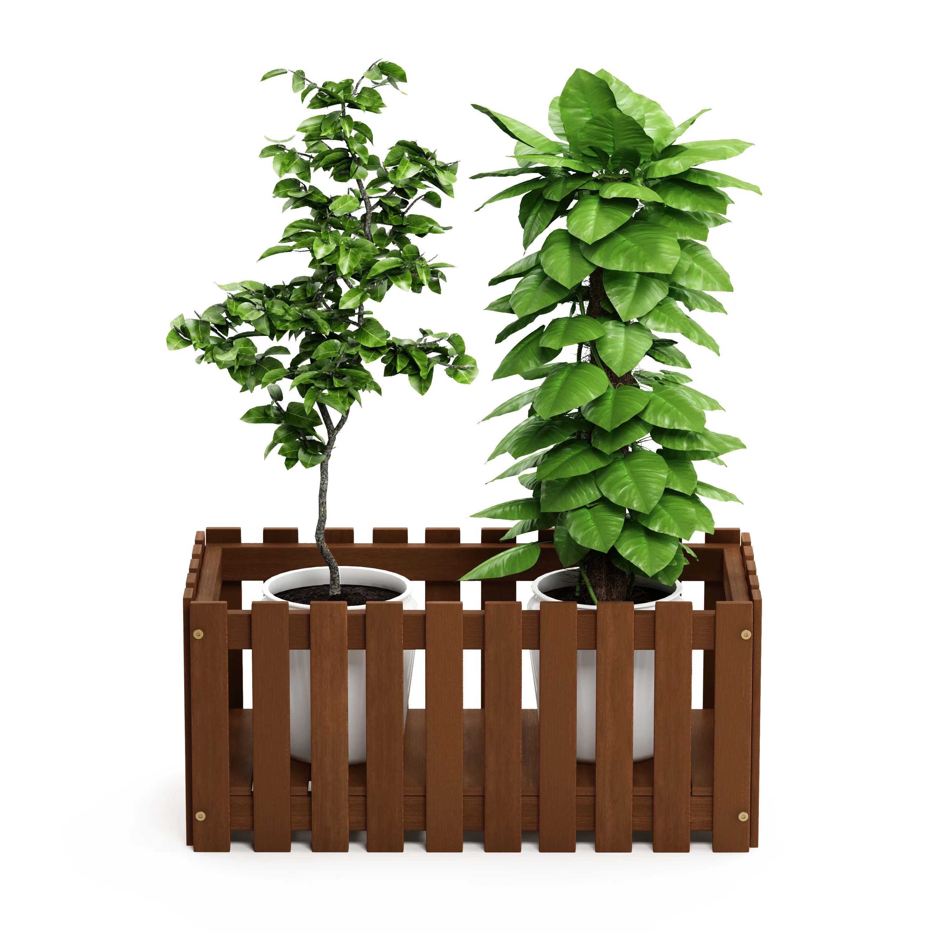 Furinno Tioman Hardwood Slat Style Flower Planter Box in Teak Oil