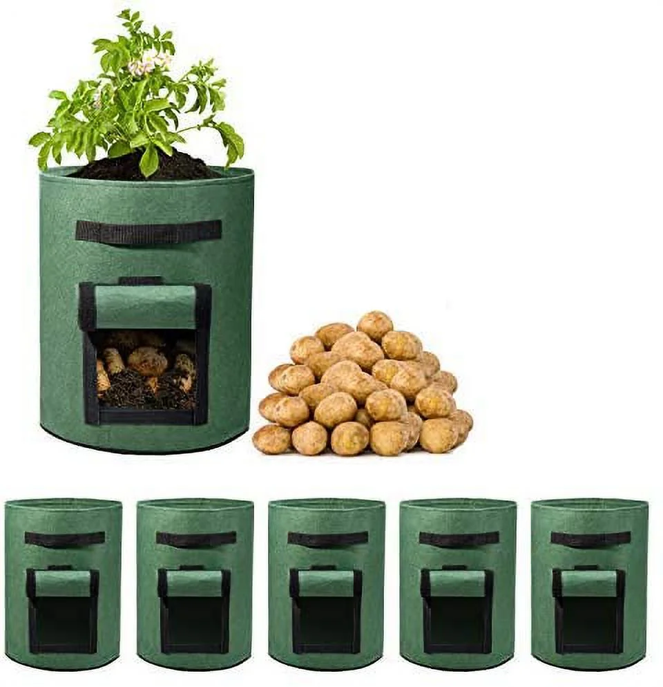 Namzi -a 3 Pack 10 Gallon Potato Grow Bags, Garden Planting Growing Bag with Flap, Double Layer Breathable Nonwoven Cloth for Potatoes/Planter/Vegetable/Tomato Fabric Pots with Handles Dark green