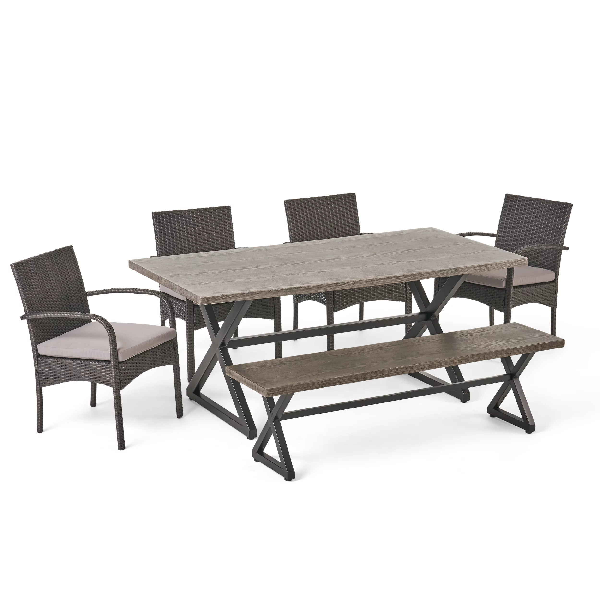 GDF Studio Omari Outdoor 6 Piece Aluminum Dining Set With Water Resistant Cushions, Gray