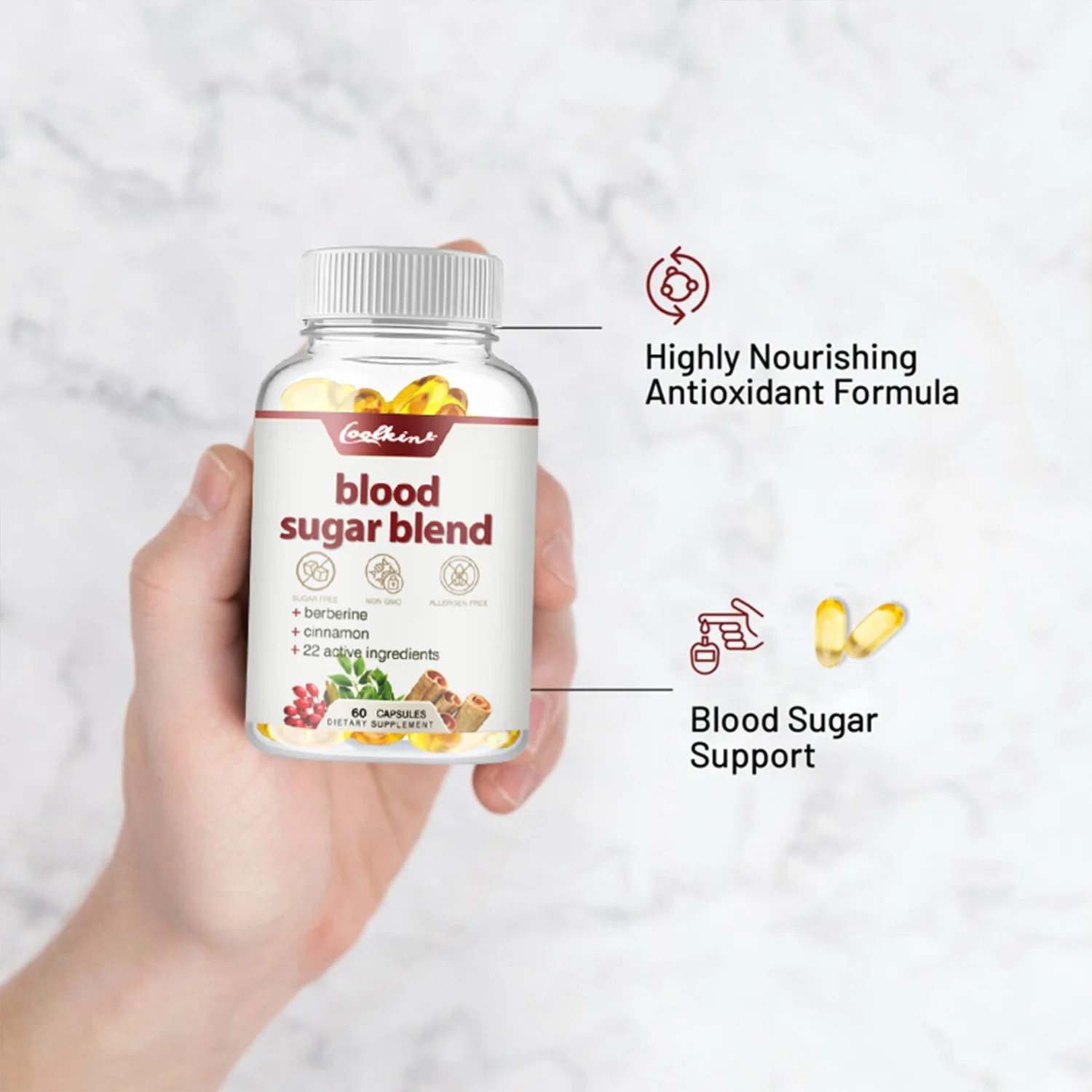 Coolkin Blood Sugar Blend 800mg -with Berberine & Cinnamon - Glucose Balance & Control(30/60/120pcs)