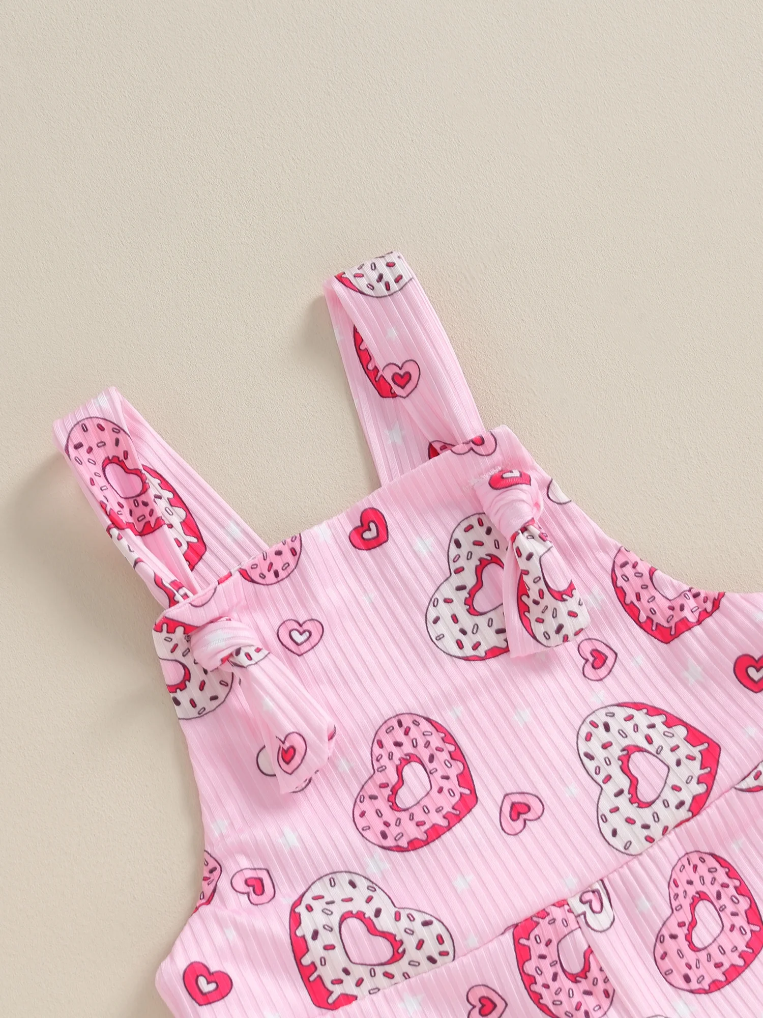 Baby Girl Overalls Valentine's Day Donut Print Sleeveless Flared Romper Jumpsuit Bell Bottoms Outfit