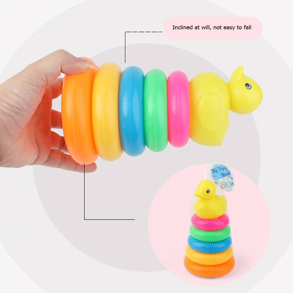 Early Educational Rainbow Tower Stack Circle Duck Ring Puzzle Pyramid (A)