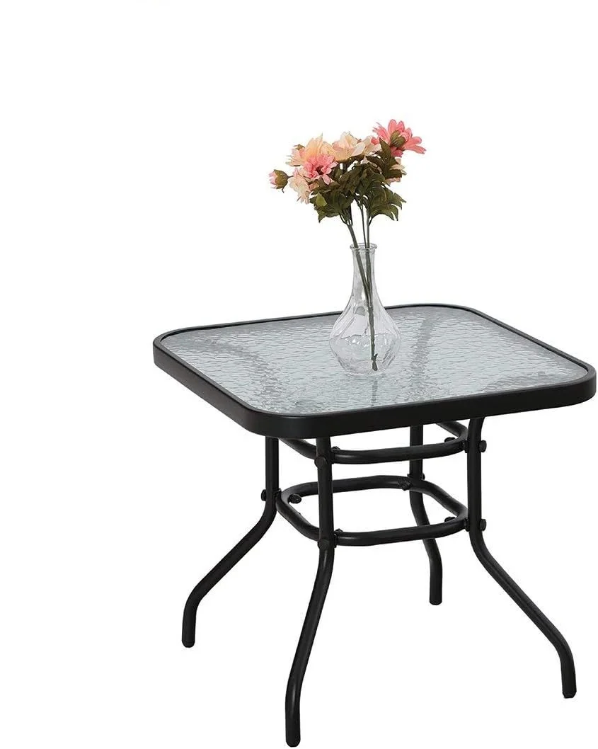 3 PCS Patio Bistro Set Outdoor Furniture Folding Chairs Set with Beige Cushions, 2 Adjustable Reclining Chairs & 1 Tempered Glass Coffee Table